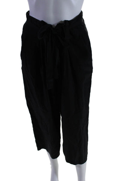 L'Agence Womens Silk High Rise Wide Leg Paperbag Pants Black Size 2