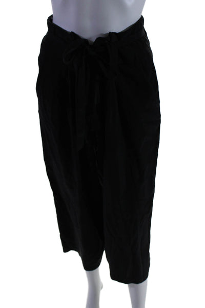 L'Agence Womens Silk High Rise Wide Leg Paperbag Pants Black Size 2