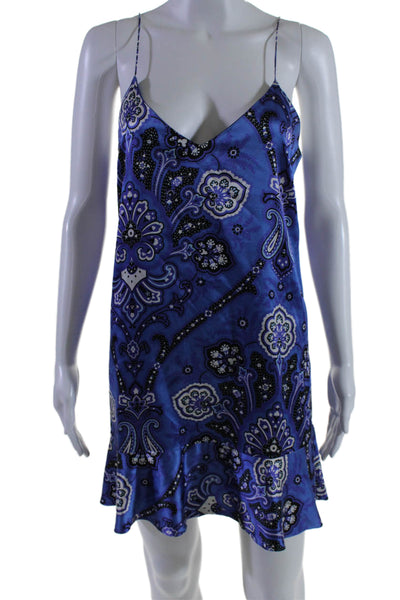 Caroline Constas Womens Silk Paisley Print V Neck Slip Dress Blue Size S