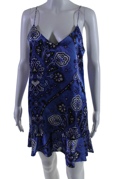 Caroline Constas Womens Silk Paisley Print V Neck Slip Dress Blue Size S