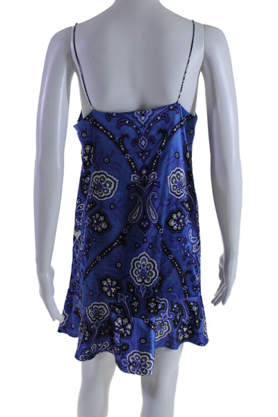 Caroline Constas Womens Silk Paisley Print V Neck Slip Dress Blue Size S