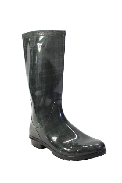 UGG Australia Womens Plaid Pull On Mid Calf Rain Boots Black Grey Size 9 B