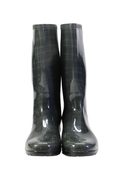 UGG Australia Womens Plaid Pull On Mid Calf Rain Boots Black Grey Size 9 B