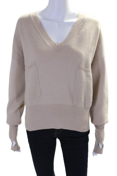 Hotel Particulier Womens Long Sleeves V Neck Pullover Sweater Beige Size Small