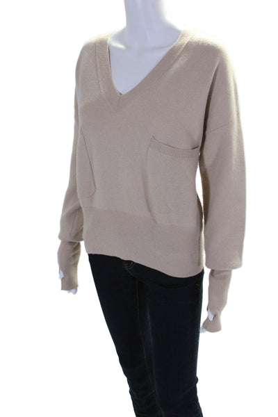 Hotel Particulier Womens Long Sleeves V Neck Pullover Sweater Beige Size Small