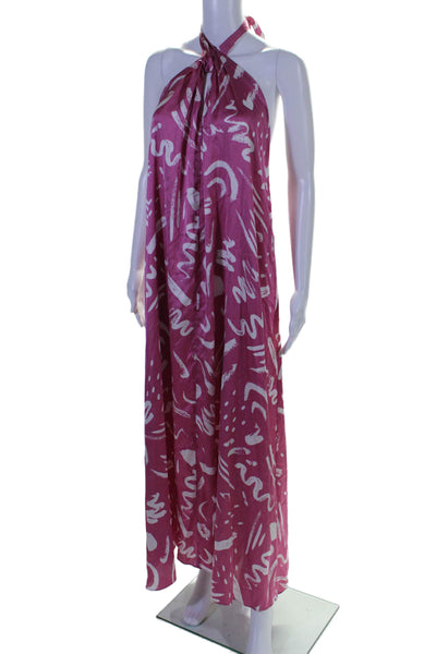 Elan Women's Halter Neck Sleeveless Abstract Maxi Dress Pink Size S