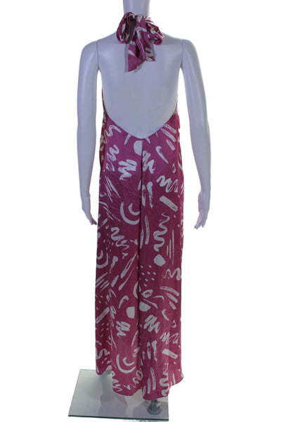 Elan Women's Halter Neck Sleeveless Abstract Maxi Dress Pink Size S