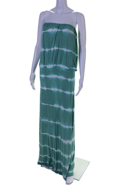 Elan Women's Square Neck Sleeveless Drop Waist  Maxi Dress Green Tie Dye Size S