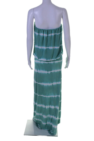 Elan Women's Square Neck Sleeveless Drop Waist  Maxi Dress Green Tie Dye Size S