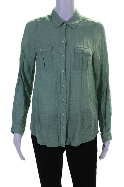 Joie Women's Collared Long Sleeves Button Down Plaid Shirt Green Size S