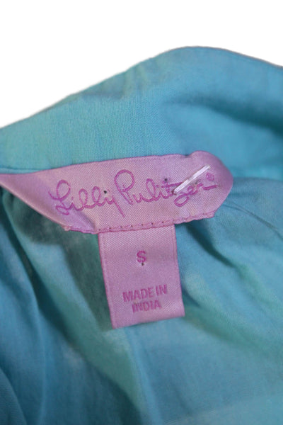 Lilly Pulitzer Women's Round Neck Long Sleeves Embroidered Blouse Blue Size S