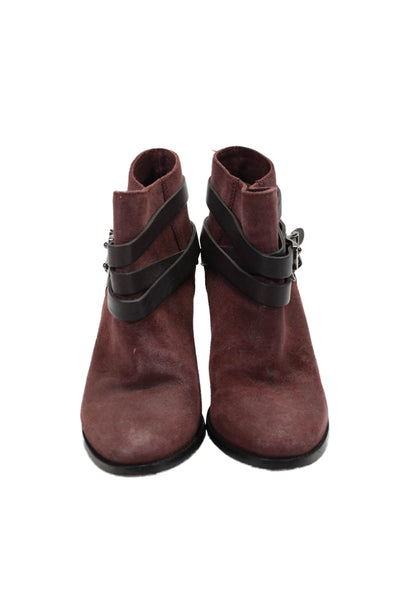 Jimmy Choo Womens Suede Textured Lined Buckle Heeled Booties Burgundy Size EUR 4