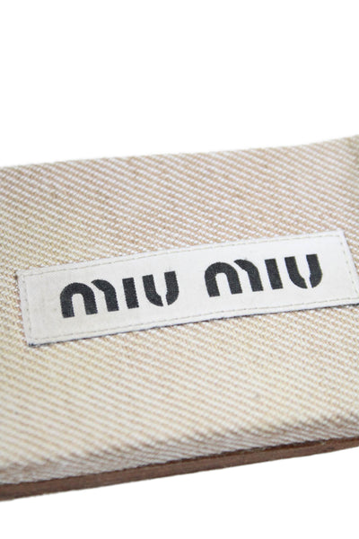 Miu Miu Womens Textured One Strap Slide On Flat Sandals Beige Size EUR 38