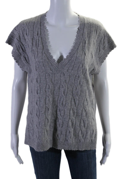 Minnie Rose Womens Cashmere Gray Cable Knit Distress Vest Sweater Top Size S