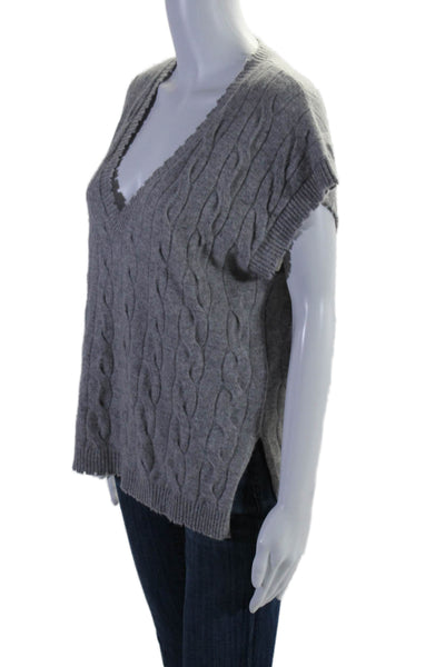 Minnie Rose Womens Cashmere Gray Cable Knit Distress Vest Sweater Top Size S