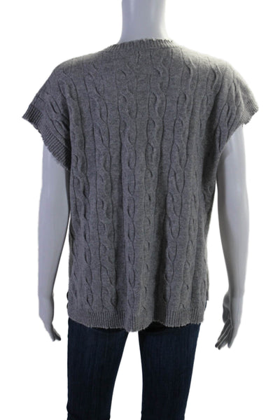 Minnie Rose Womens Cashmere Gray Cable Knit Distress Vest Sweater Top Size S