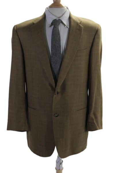 Hart Schaffner Marx Mens Textured Lined Pleated Collar Plaid Blazer Brown Size 4