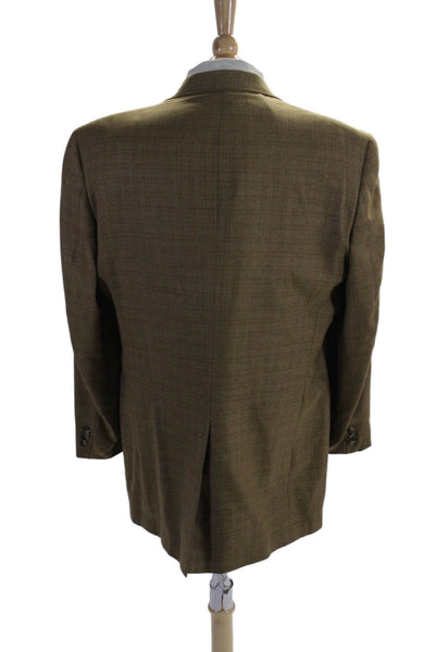 Hart Schaffner Marx Mens Textured Lined Pleated Collar Plaid Blazer Brown Size 4