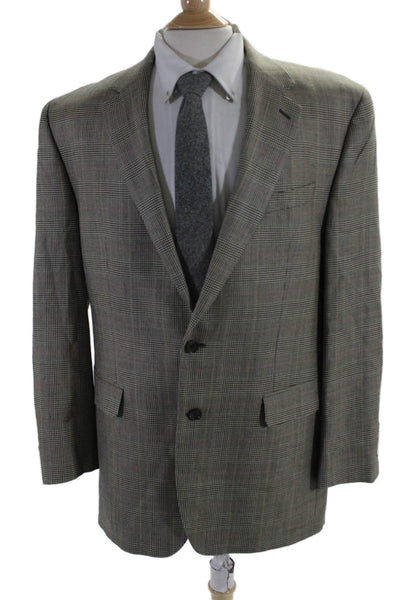 Ralph Ralph Lauren Mens Textured Tweed Collared Button Plaid Blazer Brown Size 4