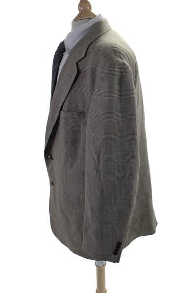 Oak Creek Mens Tweed Textured Collar Plaid Button Blazer Jacket Brown Size 40