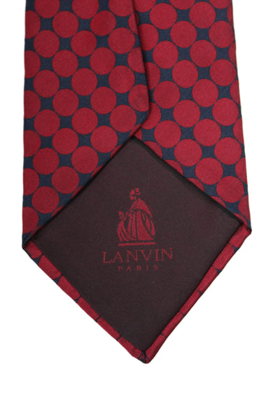 Lanvin Mens Satin Textured Shiny Graphic Printed Colorblock Classic Tie Red OS