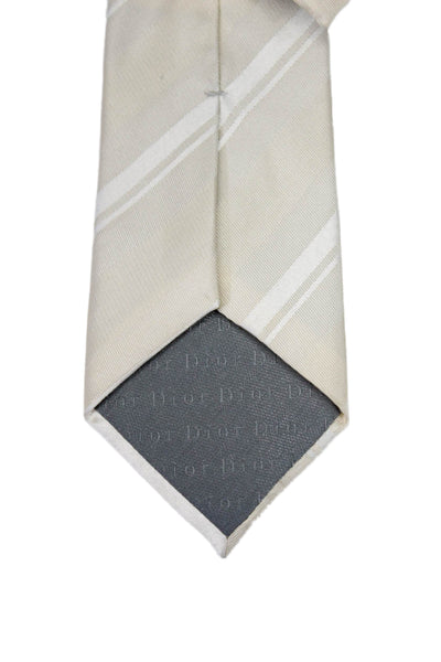 Dior Mens Textured Lined Stripped Shiny Classic Tie Nude Beige OS