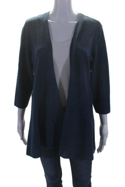 Eileen Fisher Womens Wool Long Sleeve Open Front Cardigan Sweater Blue Size M