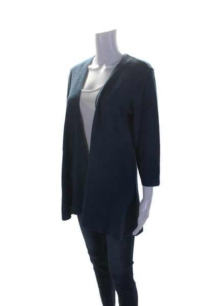 Eileen Fisher Womens Wool Long Sleeve Open Front Cardigan Sweater Blue Size M