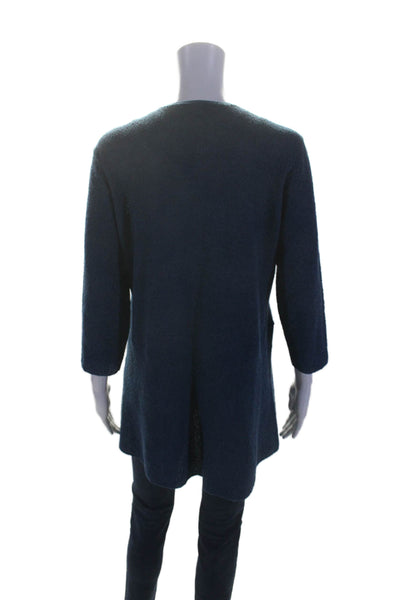 Eileen Fisher Womens Wool Long Sleeve Open Front Cardigan Sweater Blue Size M