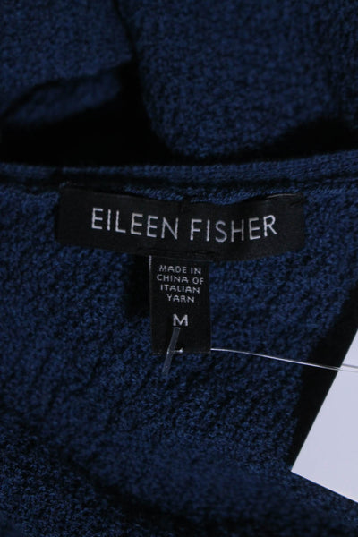 Eileen Fisher Womens Wool Long Sleeve Open Front Cardigan Sweater Blue Size M