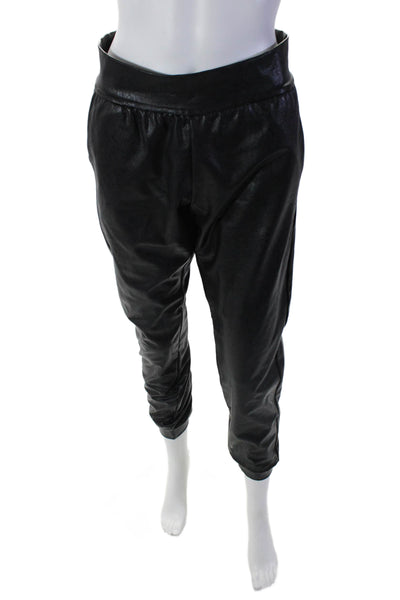 Commando Womens Black Vegan Leather High Rise Cuff Ankle Jogger Pants Size S