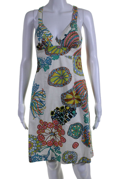 Trina Turk Womens Abstract Print Halter Neck High Waist Dress White Size 6