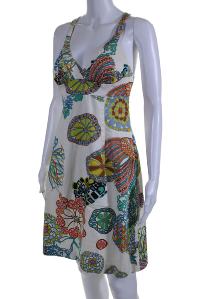 Trina Turk Womens Abstract Print Halter Neck High Waist Dress White Size 6