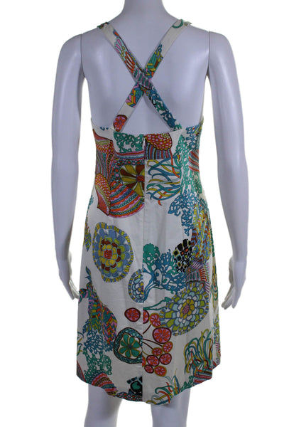 Trina Turk Womens Abstract Print Halter Neck High Waist Dress White Size 6