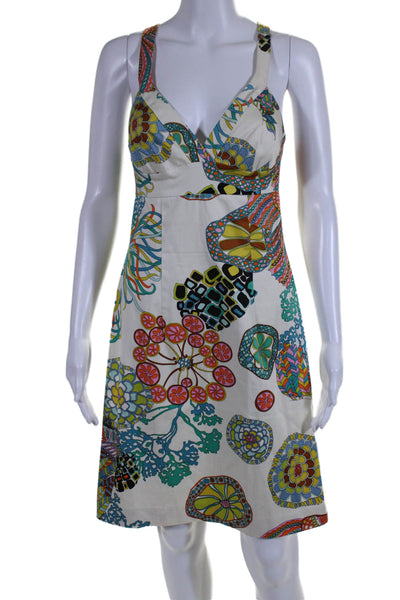 Trina Turk Womens Abstract Print Halter Neck Sleeveless Dress Multi Colored Size