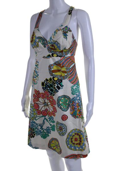 Trina Turk Womens Abstract Print Halter Neck Sleeveless Dress Multi Colored Size