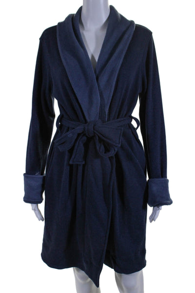 Ugg Womens Cotton Long Sleeved Cuffed Soft Lined Collared Robe Blue Size S