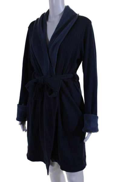 Ugg Womens Cotton Long Sleeved Cuffed Soft Lined Collared Robe Blue Size S