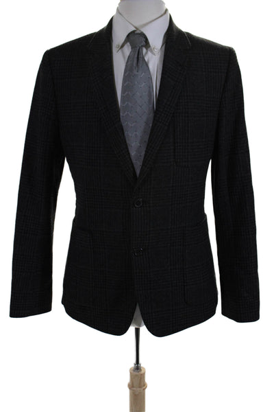 AMI Alexandre Mattiussi Mens Wool Houndstooth Plaid Blazer Gray Size 38"