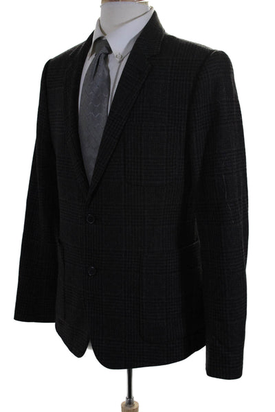 AMI Alexandre Mattiussi Mens Wool Houndstooth Plaid Blazer Gray Size 38"