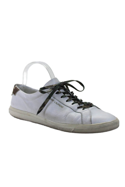 Saint Laurent Mens Leather Camouflage Trim Casual Lace Up Sneakers White Size 43