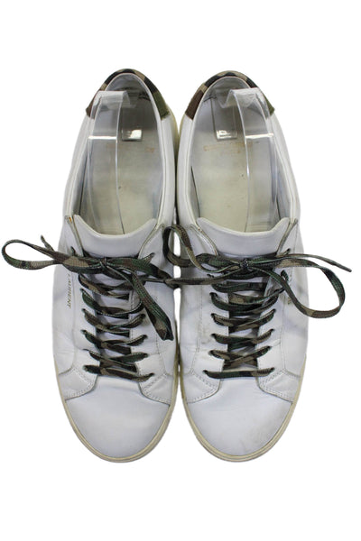 Saint Laurent Mens Leather Camouflage Trim Casual Lace Up Sneakers White Size 43