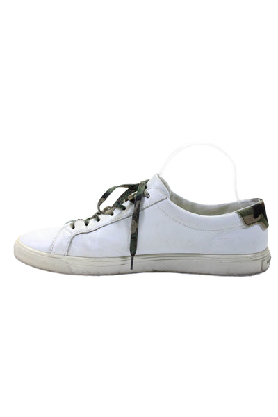 Saint Laurent Mens Leather Camouflage Trim Casual Lace Up Sneakers White Size 43