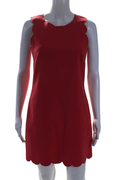 J Crew Womens Sleeveless Scalloped Trim Shift Dress Red Size 0