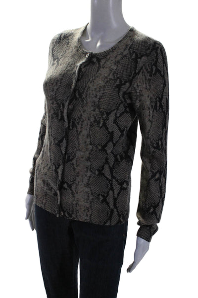 Bloomingdale's Womens Cashmere Button Long Sleeve Animal Print Cardigan Brown Si