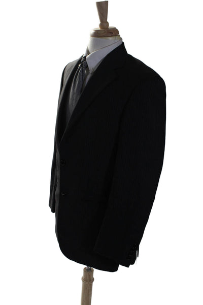 Hickey Freeman Mens Black Wool Pinstriped Two Button Long Sleeve Blazer Size 38R