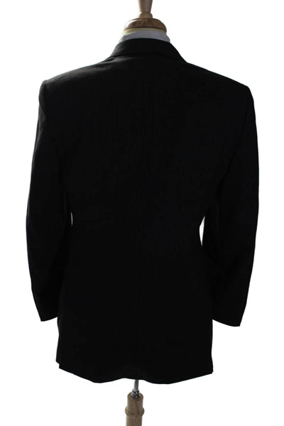 Hickey Freeman Mens Black Wool Pinstriped Two Button Long Sleeve Blazer Size 38R