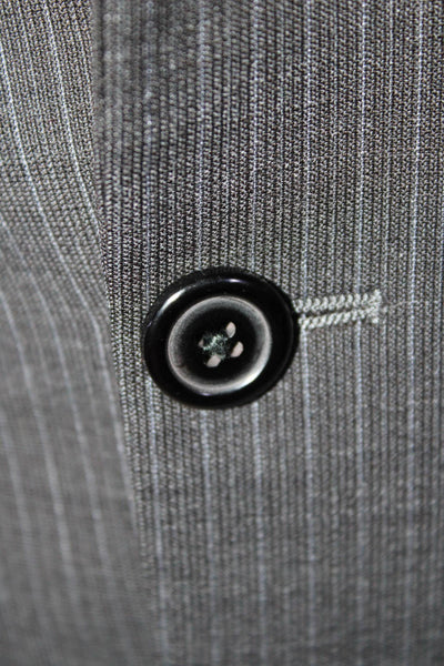 Hickey Freeman Mens Black Wool Pinstriped Two Button Long Sleeve Blazer Size 38R