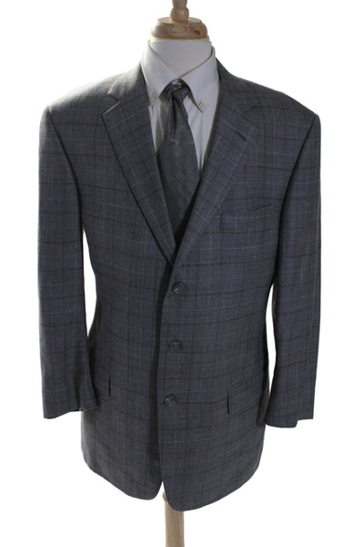 Nordstrom Mens Gray Wool Plaid Three Button Long Sleeve Blazer Size 44L