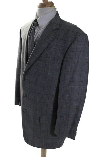 Nordstrom Mens Gray Wool Plaid Three Button Long Sleeve Blazer Size 44L